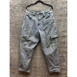 Vintage Fubu High Rise Baggy Cargo Denim Pants Light Wash Blue Mens Size 34 x 34